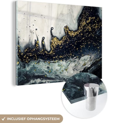 MuchoWow® Glasschilderij 40x30 cm - Schilderij acrylglas - Marmer - Abstract - Goud - Luxe - Foto op glas - Schilderijen