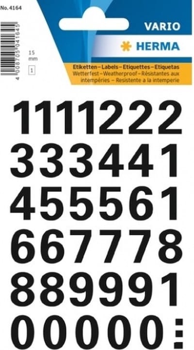 Herma Stickervel - cijfers / getallen - 0 t/m 9 - 1x vellen - zwart - 15 mm - watervast