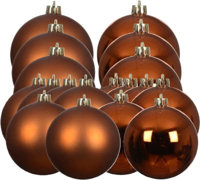 Decoris Kerstballen set - 18x st - koper/cognac bruin - D6 en D8 cm - kunststof - kerstversiering