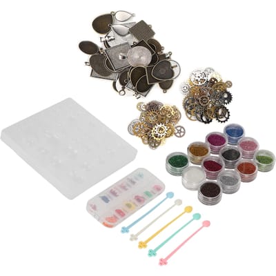 Droogbloem Sieraden Gieten Siliconen Mal DIY Ambacht Sieraden Hanger Maken Glitter Poeder Set black