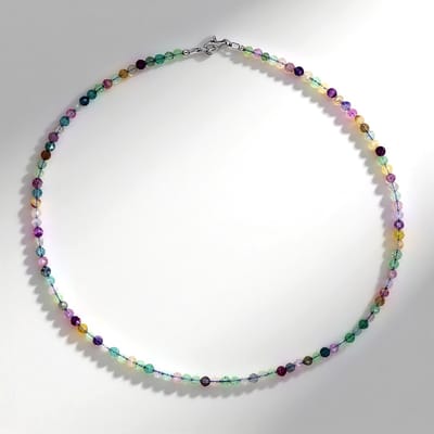 Cavill - Zilveren Halsketting - 925 Sterling Zilver, Gerhodineerd - Braziliaanse Fluoriet Rond, Facet Geslepen 56,23 ct - Elegante Kleurrijke Sieraden