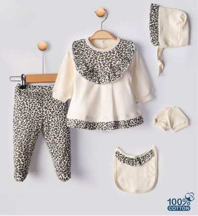 Leopard - Baby newborn 5-delige kleding set meisjes - Newborn kleding set - Newborn set - Babykleding - Babyshower cadeau - Kraamcadeau