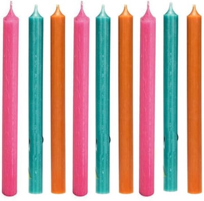 Cactula Lange Luxe dinerkaarsen 28 cm Happy 9 stuks - Roze / Turquoise / Oranje