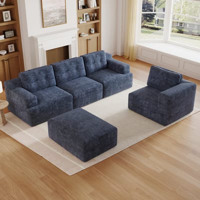 MIVRAY Hoekbank 252 x 180 cm - Modulair En Frameloos - Voor Woonkamer En Slaapkamer - Chenille Blauw