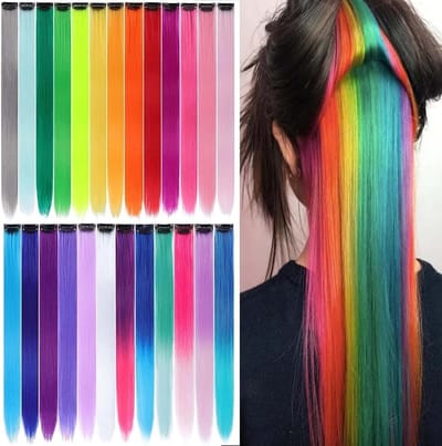 Kleurige Haarextensions Clip-in voor Vrouwen en Meisjes - 26 Stuks Synthetische Haaraccessoires voor Feest en Festival, DIY Kleuraccenten