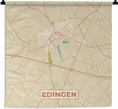 Wandkleed - Wanddoek - Vintage - Plattegrond - Stadskaart - Edingen - Kaart - 180x180 cm - Wandtapijt
