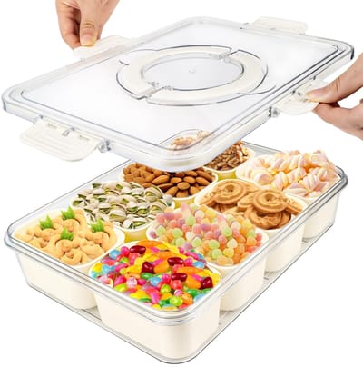 Jhubersproducts - Snack Box met Compartimenten - Herbruikbare Snack Box - Handig met Deksel en Handvat - Perfect voor Snacks en Fruit - Ideaal voor Or