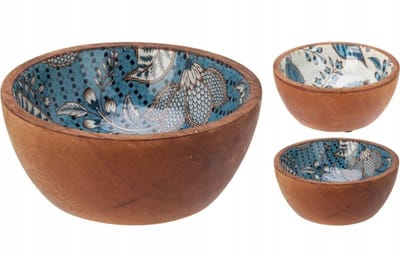 Bol en Bois de Manguier 12x12x5 cm avec Motif, Décoratif et Naturel, 1 Pièce bleu