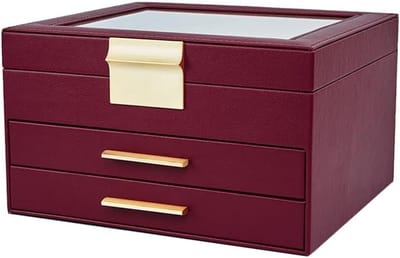 Sieradendoos Opbergdoos - Juwelendoosje Lade - Sieraden Organiseren - Kunstleer Stevig Karton - 23 x 20 x 13 cm - Zwart
