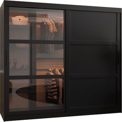 Zweefdeurkast Kledingkast met 2 schuifdeuren glanzen Garderobekast slaapkamerkast Kledingstang met planken | elegante kledingkast - DEMO 3 (200 cm, Zwart)