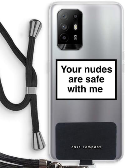 Case Company® - Hoesje met koord geschikt voor Oppo A94 5G hoesje met Koord - Safe with me - Telefoonhoesje met Zwart Koord - Bescherming aan alle Kanten en Over de Schermrand