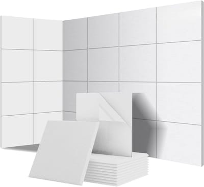 Famanu - 18 vierkante zelfklevende akoestische panelen polyester geluidsisolatie wit