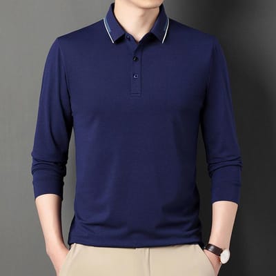 T-shirt à manches longues Automne Nouveau Style pour Hommes Jeunes et d'Âge Moyen Papa Business Polo T-shirt à Revers Vêtements Décontractés pour Hommes 4XL blue