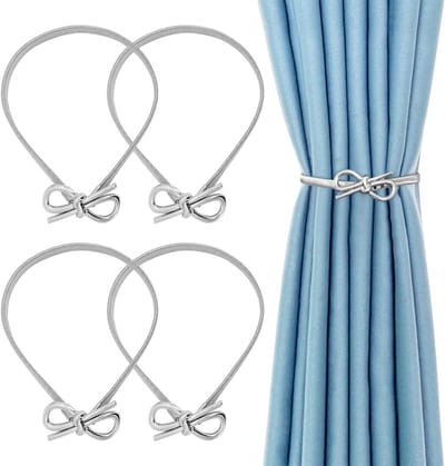 SnelShoppen - 4 Stuks Gordijnhouders, Zilveren Strik Gordijnstraps, Gordijn Buckles voor Woonkamer, Kantoor en Slaapkamer Decoratie