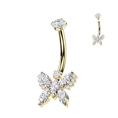 Piercing titanium vlinder extra steentjes goud - LMPiercings