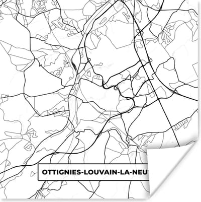 Poster Stadskaart – Plattegrond – België – Zwart Wit – Ottignies Louvain la Neuve – Kaart - 100x100 cm XXL