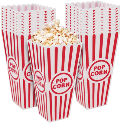 Dailygoods- Popcorndos Set van 20 - Retro Popcorndos - Klassieke Popcorndos - Verjaardagsfeestjes - Filmavond - Bruiloft - Stapelbaar en Makkelijk Toegankelijk - Popcornbakjes
