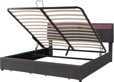 Gestoffeerd bed Tweepersoonsbed Multifunctioneel bed Opbergbed Platformbed Slaapkamerbed Logeerbed Met twee lades en LED-verlichting Bed met opbergruimte Eenvoudig bed voor de slaapkamer Bed zonder matras 160x200cm