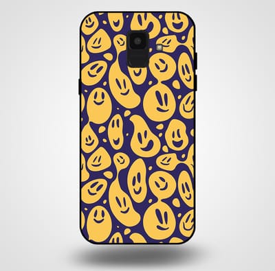 Smartphonica Telefoonhoesje voor Samsung Galaxy A6 2018 met smiley opdruk - TPU backcover case emoji design - Paars Geel geschikt voor Samsung Galaxy A6 2018