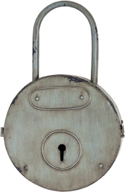 Sleutelkast – Metaal vintage look – Met groot hangslot en 5 haken – 27 cm breed, 8 cm diep, 44 cm hoog