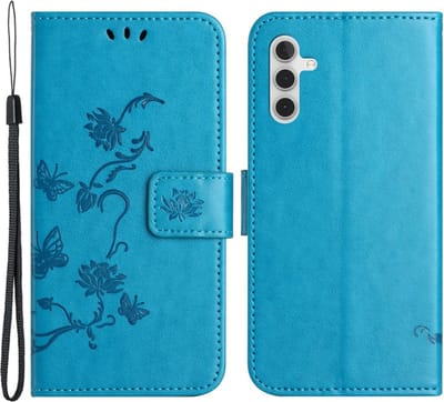 Coverup Hoesje - Geschikt voor Samsung Galaxy A55 Hoesje - Coverup Bloemen & Vlinders Book Case - Blauw