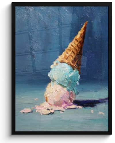 Poster in lijst - Fotolijst 60x80 cm - Posters - Ijshoorn - Bolletjes - Smelt - Roze - Posterlijst zwart - Decoratie - Wanddecoratie woonkamer - Muurdecoratie slaapkamer