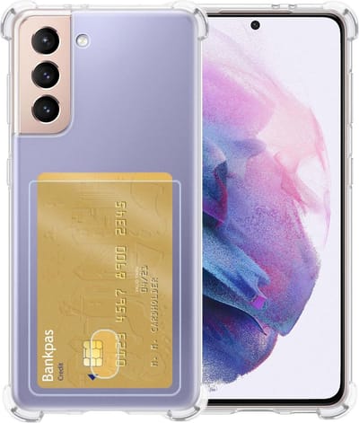 Hoesje - Geschikt voor Samsung Galaxy S21 - Met Pashouder en Kaarthouder - Telefoon Hoes Shockproof - Siliconen Case - Back Cover - Shock Proof - Pasjes Houder - Telefoonhoesjes - Transparant