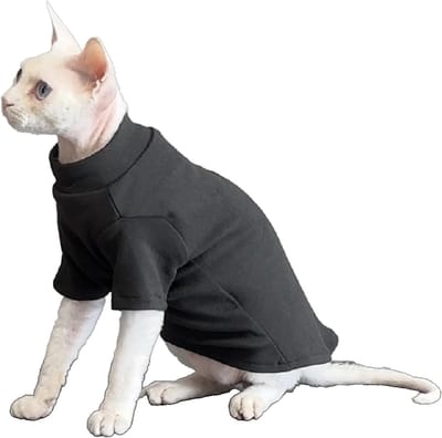 OLOEY Zachte kattenshirts voor Sphynx-katten- gezellig coltrui-ontwerp- huidbescherming en warmte voor haarloze rassen (zwart- L)