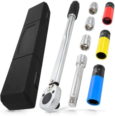 Complete Momentsleutel Set – Draaimomentsleutel - Moment Sleutel - Momentsleutel - Fietsgereedschap - Fiets Gereedschap - Torque Wrench - Momentsleutels voor Auto, Fiets & Motorfiets - Gereedschapset met Opbergkoffer - 8 Delige - 1/2 Inch - 28-210 Nm