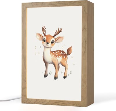 Nachtlampje 20x30 cm - Kinder lampje - Hert - Dier - Bruin - Tafellamp kinderkamer - Slaapkamer lamp - Bedlamp kinderen - Kinderlampje stopcontact - Wandlamp babykamer - Nachtlampjes
