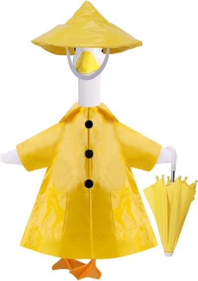 3-delig Outfit Set voor Tuinbeelden, Gele Regenjas met Hoed en Paraplu voor Betonnen Ganzen, Perfect voor Zomer en Buitenactiviteiten in de Tuin