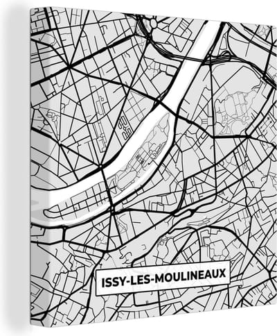 Canvas Schilderij Kaart - Stadskaart - Frankrijk - Issy-Les-Moulineaux - Plattegrond - 20x20 cm - Wanddecoratie