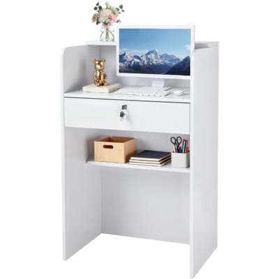 VEVOR Receptiebalie 60 cm lang, Rechthoekige receptiebalie met afsluitbare lade, Moderne receptiebalie voor kassier, lobby, schoonheidssalon, kantoor, hotel, verkoopbalie, balie, spaanplaat