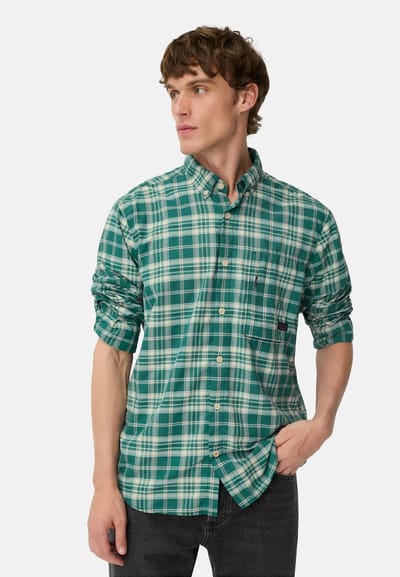 camel active Lichtgewicht geruit overhemd met sneldrogende functie - Maat menswear-M - Dennengroen