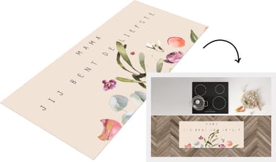 Keukenloper - Loper keuken - Spreuken - Quotes Mama Jij bent de liefste - Moeder - Moederdag - Bloemen - 120x50 cm - Keukenloper vinyl