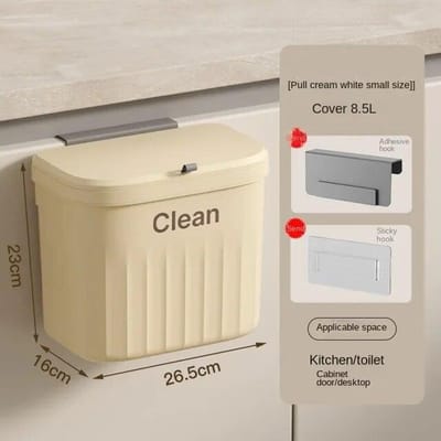 Eenvoudige keukenprullenbak Huishoudelijk toilet Badkamer wandmontage Gat Grote capaciteit Waterdichte dragende stofbak S-26.5*16*22cm ivoor