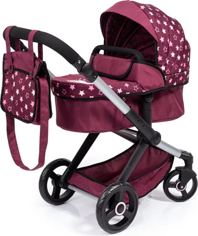 Bayer Design - Combi Poppenwagen Xeo, tas, bordeaux, roze, sterren