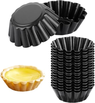 QTTVBTNA – 20 Stuks Quichevormpjes – Quiche Bakvorm – Koolstofstalen Muffin en Cupcake Bakvorm – Antiaanbak Bakvormpjes voor Taart, Pudding en Gebak – Duurzame Bakaccessoires voor Oven, Keuken en Bakken Thuis – Ø 6,5 cm
