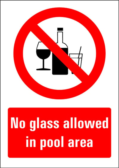 No glass allowed in pool area bord - kunststof 210 x 297 mm