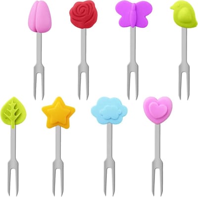 Set van 8 Kleine Vorken van RVS - Herbruikbare Fruitvorken en Silicone Dessertvorken voor Fruit, Kaas en Hapjes, Perfect voor Feestjes en Picknicks