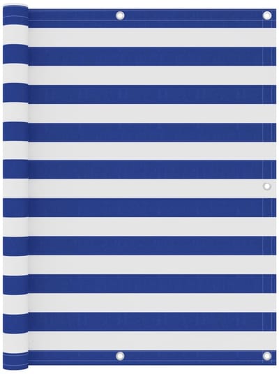 Balkonscherm - 120x600 cm - Oxford Stof - Blauw & Wit Gestreept - Wind- & Waterdicht - XXL Privacy Doek - Extra Hoog Model - Incl. 24m Touw