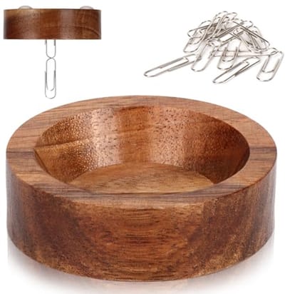 Thijox - Paperclipdispenser met Magneet en Houten Houder - 6,5 x 2 cm - Magnetische Paperclips Dispenser voor Kantoor, School en Thuis - Handige Kanto