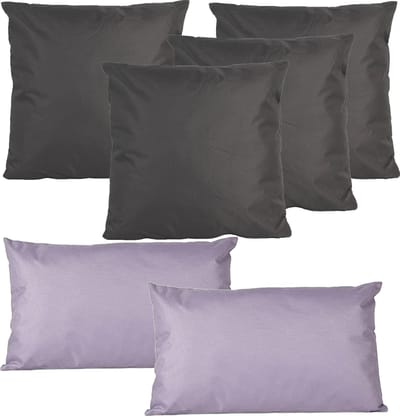 Anna Collection Bank/tuin kussens set - binnen/buiten - 6x stuks - antraciet/lila - In 2 formaten laag/hoog