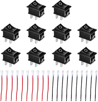 10x Mini Tuimelschakelaar SPST 2-polig KCD1 met Voorbedrade Kabel Schroefverbinding