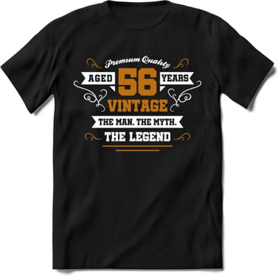 56 Jaar Legend T-Shirt | Goud - Wit | Grappig Verjaardag en Feest Cadeau Shirt | Dames - Heren - Unisex | Tshirt Kleding Kado | - Zwart - M