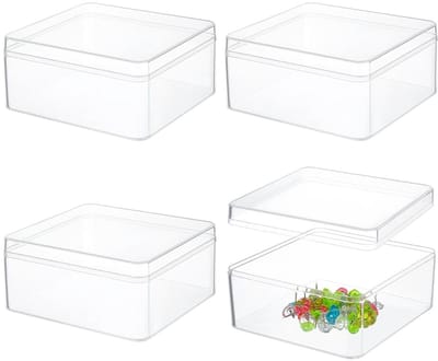 Dailygoods- Opbergdozen 4 Stuks - Acryl Dozen met Deksel - Vierkante Opslagcontainers - Display Box - 12 x 13 x 6 cm - Creatieve Opslagoplossing - Opslagbox