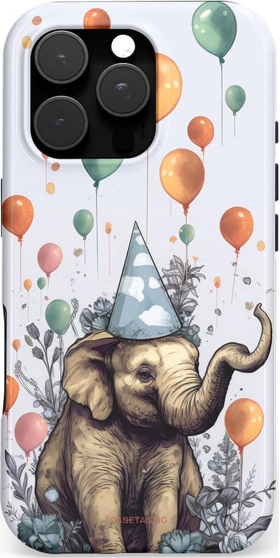 Casetastic hoesje geschikt voor Apple iPhone 16 Pro - MagSafe - Dubbellaagse bescherming - Olifant Verjaardag - Fashion Case - Wit Lichtgrijs Taupe Donkergrijs