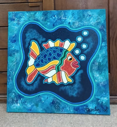 Origineel Schilderij Marlies van Wezel - Guppie Links 50 x 50 cm