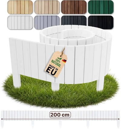 Floranica houten borderrand flexibel 10 x 200 cm wit houten tuinhek palissade voor tuin rollborder
