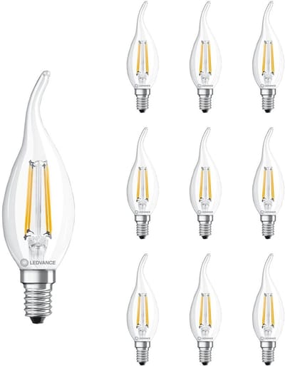 Ledvance LED Filament Tip-kaarslamp E14 - 4W 470lm 2700K 230V - Ø35mm - Geschikt voor kroonluchters, wandlampen, sfeerverlichting - 10 stuks